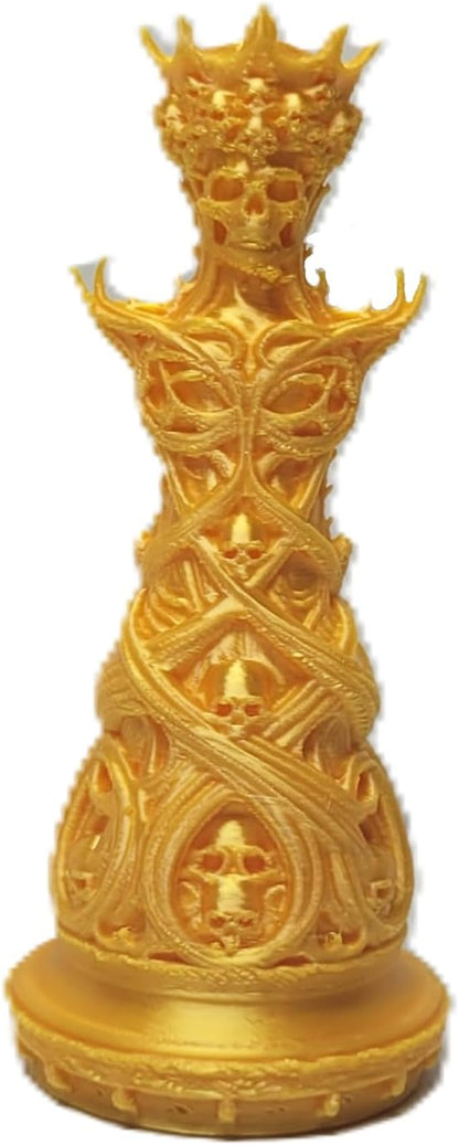 Gothic Dragon-Skull Chess Set — Silk Silver and Gold Metallic Finish 32-Piece Set Only by Znet3D