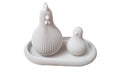 Znet3D Japandi Hen and Chick Figurine Set with Tray Fluted Minimalist Shelf Decor, Latte Brown