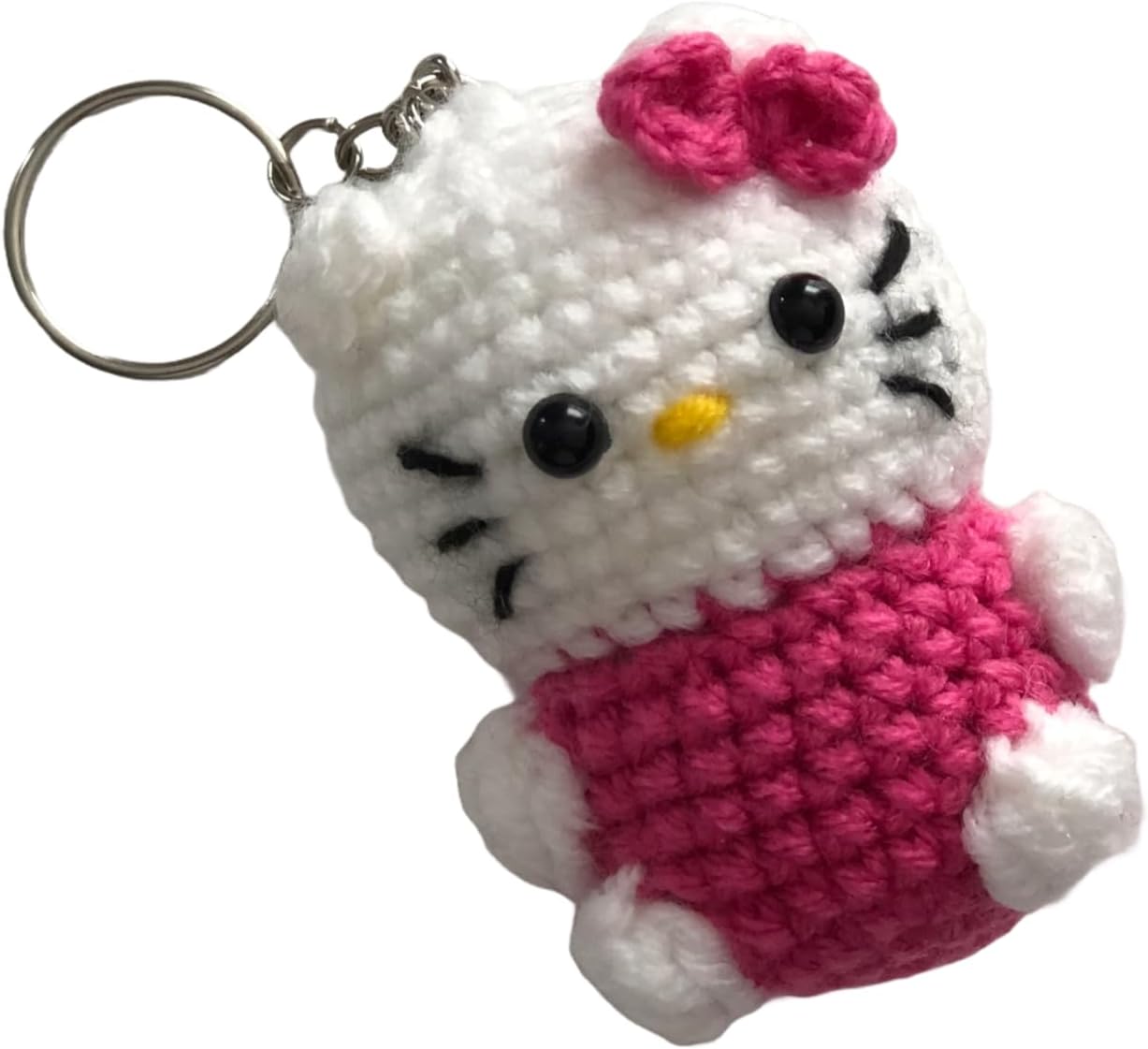 Znet3D Adorable Handmade Crochet Hello Kitty Keychain - Cute and Unique Accessory, 3 Inches Tall