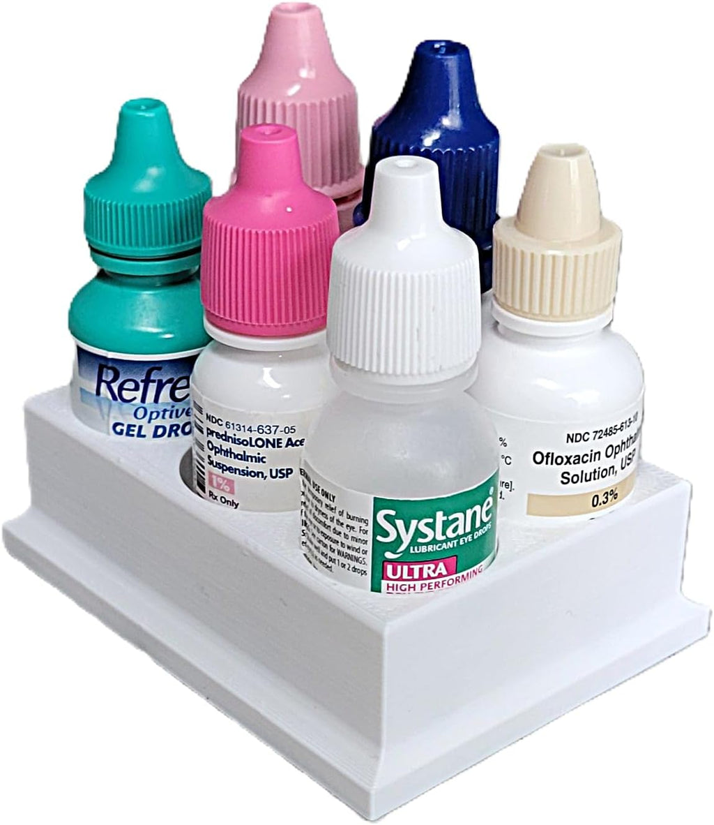 Znet3D Eye Drop Bottle Organizer – 6‑Slot Holder for Eye Drop Bottles, Upright Storage Stand, Compact Countertop Organizer – Made in USA (4 - Pack)