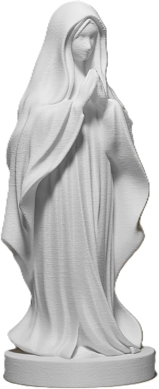 Znet3D Virgin Mary Statue — Religious Figurine for Home Altar Prayer Corner Catholic Decor Gift (White)