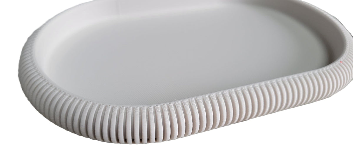 Japandi Oval Catchall Tray Fluted Decorative Vanity Dish Modern Home Decor, Charcoal