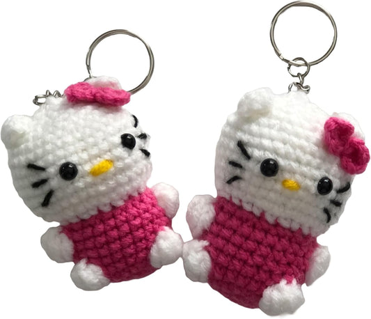 Znet3D Adorable Handmade Crochet Hello Kitty Keychain - Cute and Unique Accessory, 3 Inches Tall
