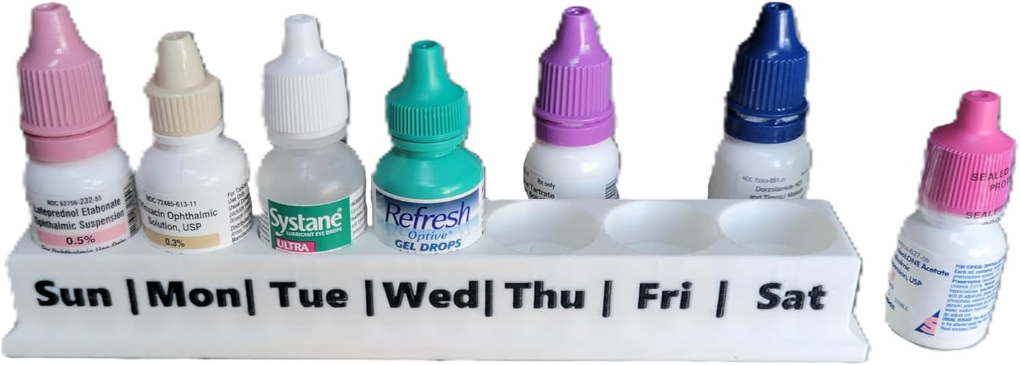 Znet3D Eye Drop Bottle Holder – 7-Slot Weekly Organizer with Day-of-The-Week Labels Secure Storage for Eye Drops, Medication, or Small Bottles