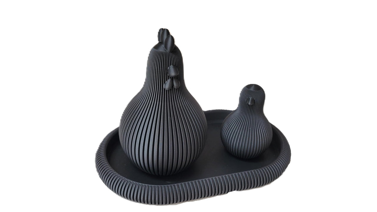 Znet3D Japandi Hen and Chick Figurine Set with Tray Fluted Minimalist Shelf Decor, Latte Brown