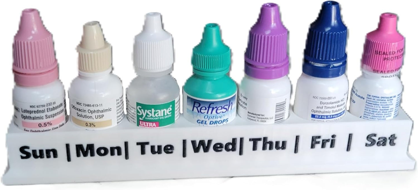 Znet3D Eye Drop Bottle Holder – 7-Slot Weekly Organizer with Day-of-The-Week Labels Secure Storage for Eye Drops, Medication, or Small Bottles