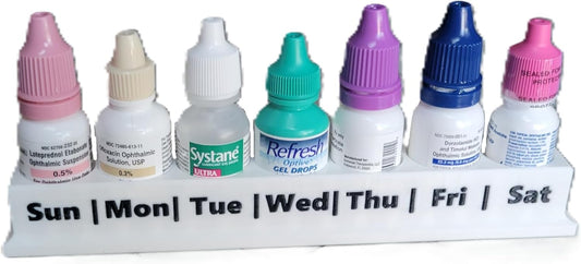 Znet3D Eye Drop Bottle Holder – 7-Slot Weekly Organizer with Day-of-The-Week Labels Secure Storage for Eye Drops, Medication, or Small Bottles