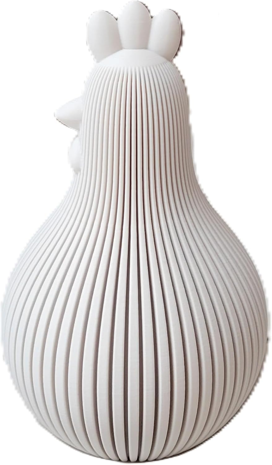 Znet3D Japandi Hen Figurine Fluted Chicken Decor Minimalist Shelf Accent 5 Inch, Bone White