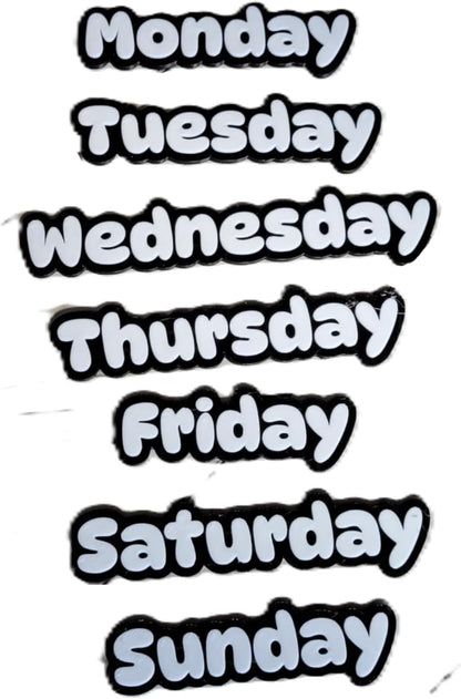 Znet3D Days of The Week Magnets – Dual-Color Black/White & White/Black – 2 Strong 10x2mm Neodymium – Custom Color Options – Durable Labels for Planners, Boards & Organizers (Black/White)