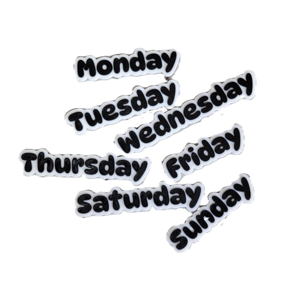 Znet3D Days of The Week Magnets – Dual-Color Black/White & White/Black – 2 Strong 10x2mm Neodymium – Custom Color Options – Durable Labels for Planners, Boards & Organizers (Black/White)