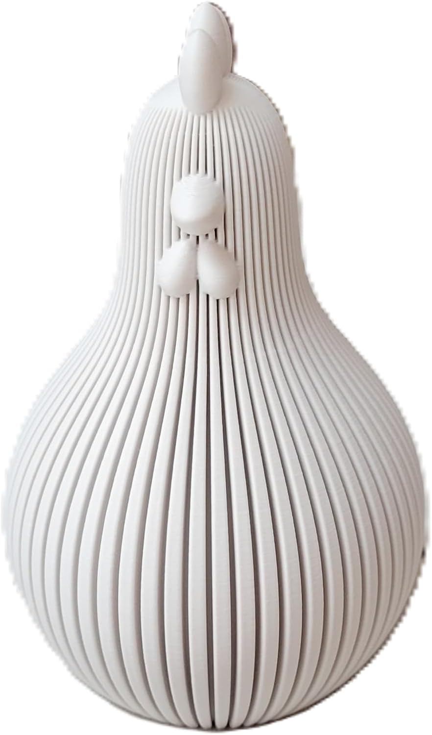 Znet3D Japandi Hen Figurine Fluted Chicken Decor Minimalist Shelf Accent 5 Inch, Bone White
