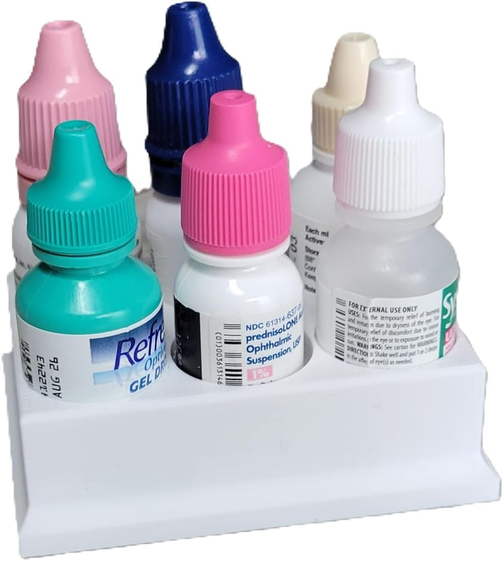 Znet3D Eye Drop Bottle Organizer – 6‑Slot Holder for Eye Drop Bottles, Upright Storage Stand, Compact Countertop Organizer – Made in USA (4 - Pack)