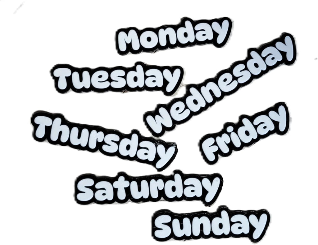 Znet3D Days of The Week Magnets – Dual-Color Black/White & White/Black – 2 Strong 10x2mm Neodymium – Custom Color Options – Durable Labels for Planners, Boards & Organizers (Black/White)