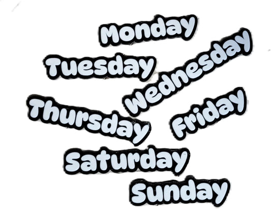 Znet3D Days of The Week Magnets – Dual-Color Black/White & White/Black – 2 Strong 10x2mm Neodymium – Custom Color Options – Durable Labels for Planners, Boards & Organizers (Black/White)