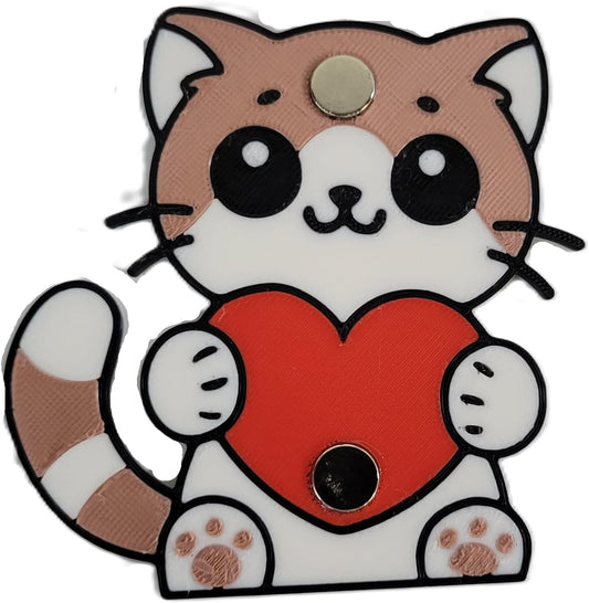 Valentine’s Day Cat Magnet – Cute & Adorable Heart-Holding Kitty Gift by Znet3D – Brown, Silver, Orange Variants – “Purrfect Love” Cat Magnet (Brown)