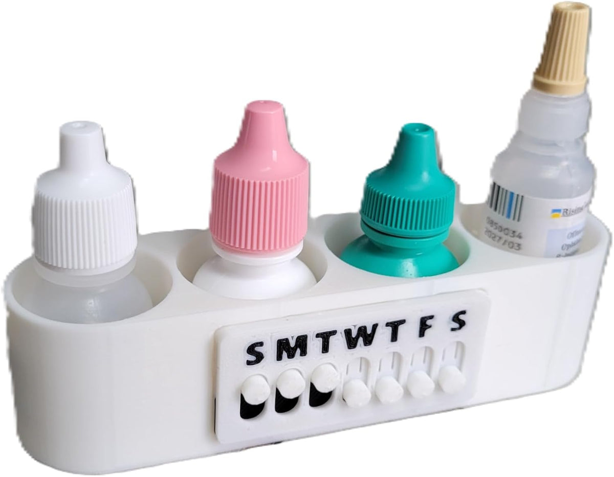 Znet3D Eye Drop Bottle Organizer Slim 4 Slot with Weekly Day Tracker (4 Bottle)