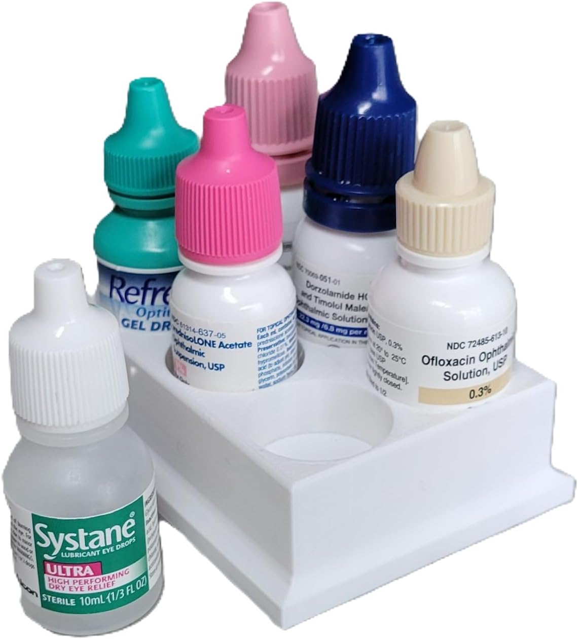 Znet3D Eye Drop Bottle Organizer – 6‑Slot Holder for Eye Drop Bottles, Upright Storage Stand, Compact Countertop Organizer – Made in USA (4 - Pack)