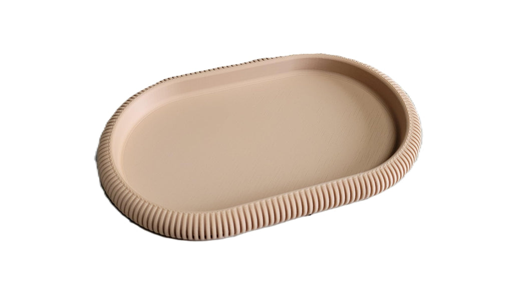 Japandi Oval Catchall Tray Fluted Decorative Vanity Dish Modern Home Decor, Charcoal