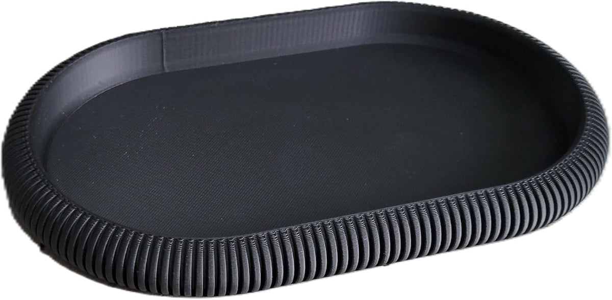 Japandi Oval Catchall Tray Fluted Decorative Vanity Dish Modern Home Decor, Charcoal