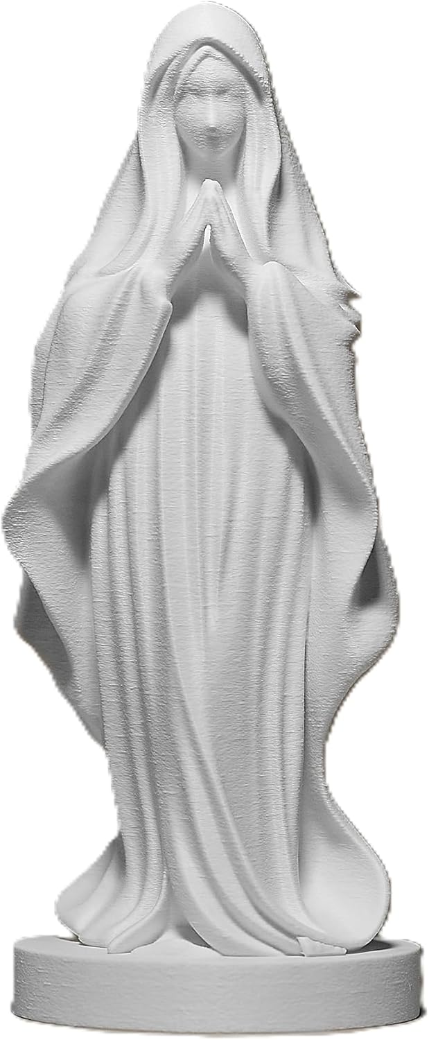Znet3D Virgin Mary Statue — Religious Figurine for Home Altar Prayer Corner Catholic Decor Gift (White)