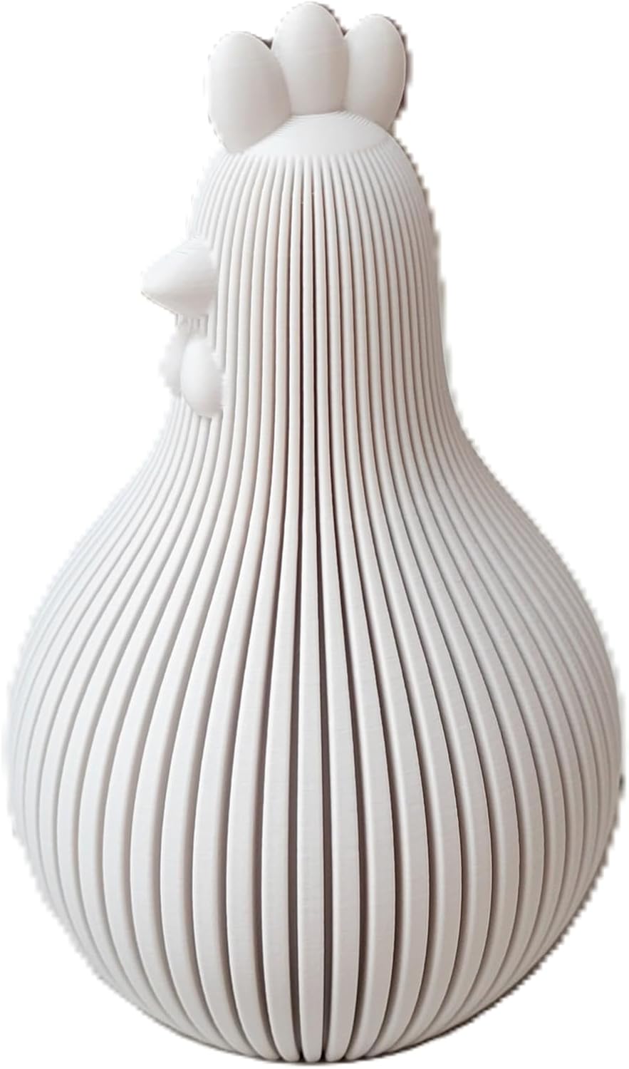 Znet3D Japandi Hen Figurine Fluted Chicken Decor Minimalist Shelf Accent 5 Inch, Bone White
