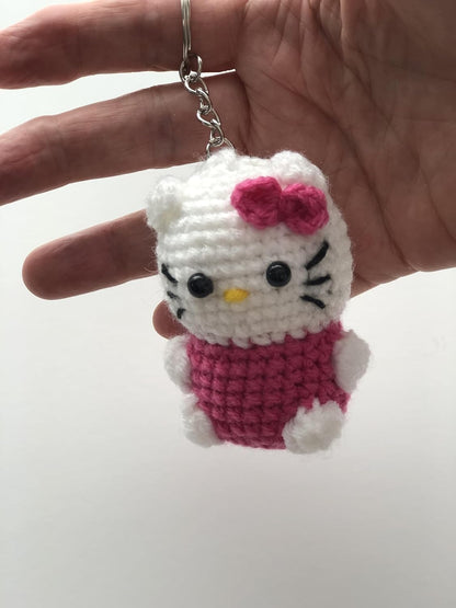 Znet3D Adorable Handmade Crochet Hello Kitty Keychain - Cute and Unique Accessory, 3 Inches Tall