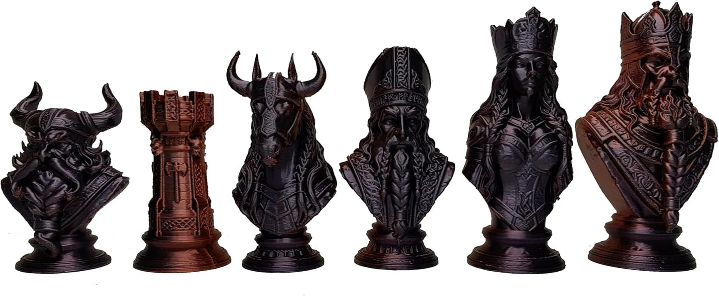 Viking Warrior Chess Set Pieces – Silk Gold & Silver Sculptures | Norse Fantasy Set by Znet3D (Board Not Included) (Gold/Black & Red/Black)