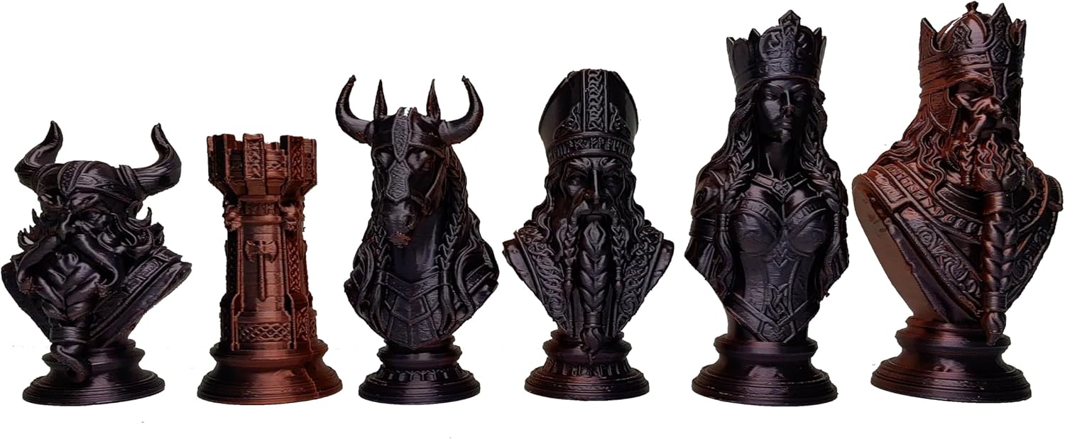 Viking Warrior Chess Set Pieces – Silk Gold & Silver Sculptures | Norse Fantasy Set by Znet3D (Board Not Included) (Gold/Black & Red/Black)
