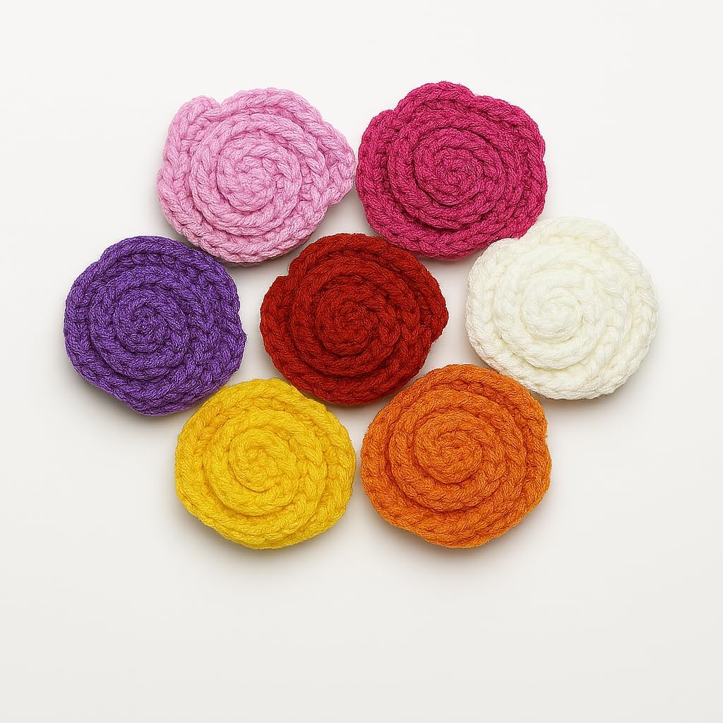 Znet3D Handmade Crochet Rose Fridge Magnet – Soft Acrylic Yarn Flower, 2.5" Diameter, Assorted Colors – Cute Home Décor, Locker Accessory, Gift for Plant Lovers & Crafters (Orange)
