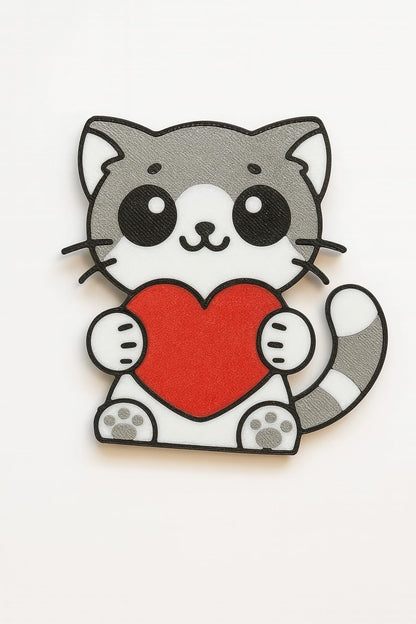 Valentine’s Day Cat Magnet – Cute & Adorable Heart-Holding Kitty Gift by Znet3D – Brown, Silver, Orange Variants – “Purrfect Love” Cat Magnet (Brown)