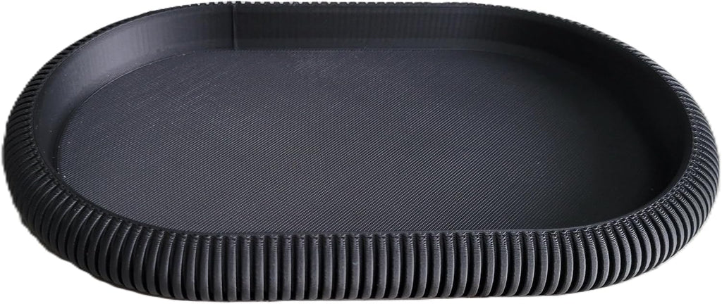 Japandi Oval Catchall Tray Fluted Decorative Vanity Dish Modern Home Decor, Charcoal