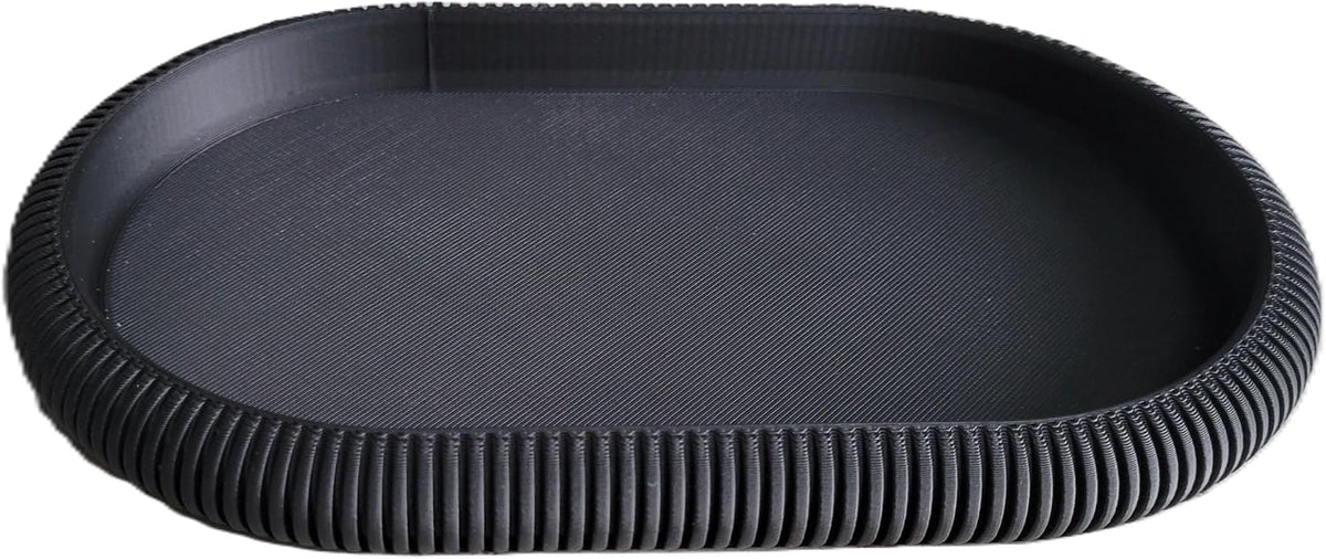 Japandi Oval Catchall Tray Fluted Decorative Vanity Dish Modern Home Decor, Charcoal