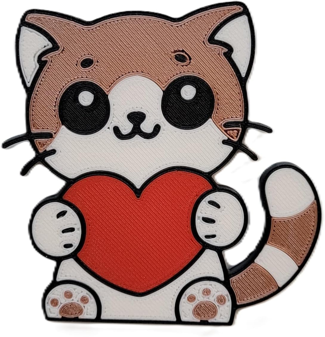Valentine’s Day Cat Magnet – Cute & Adorable Heart-Holding Kitty Gift by Znet3D – Brown, Silver, Orange Variants – “Purrfect Love” Cat Magnet (Brown)