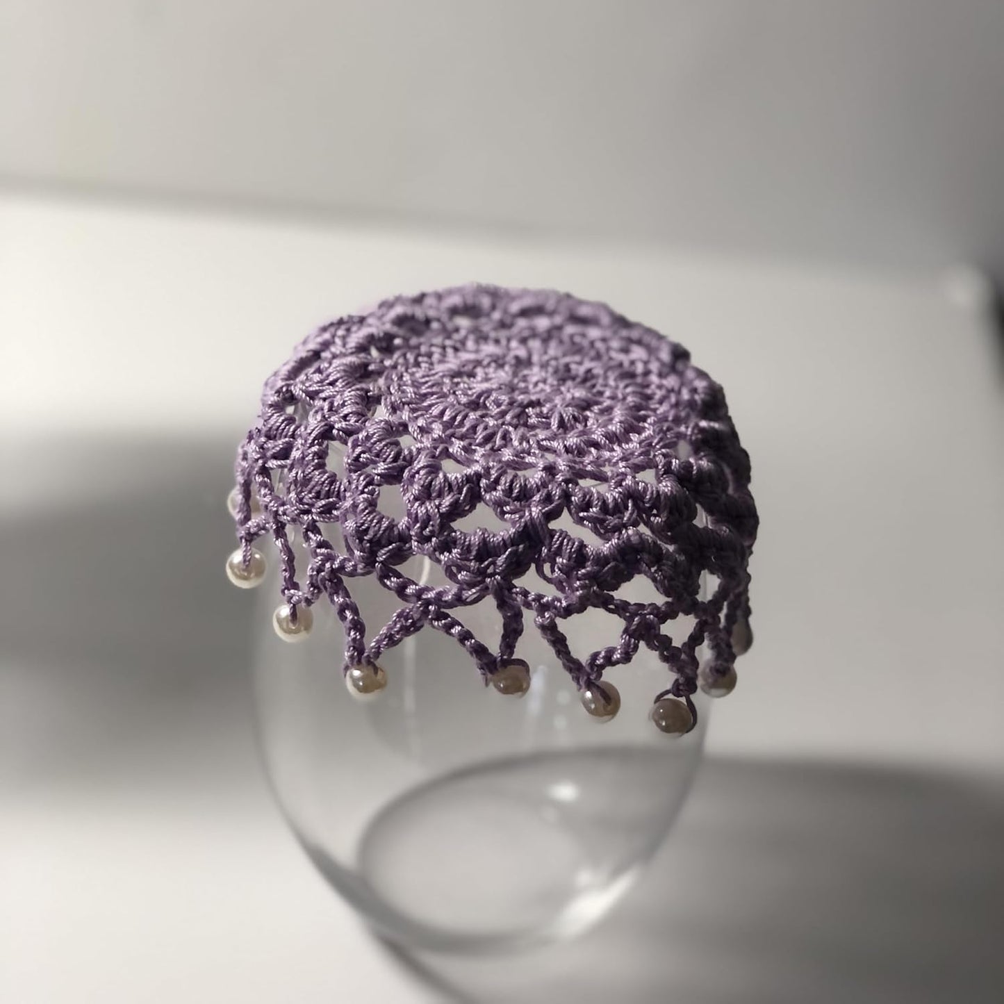 Znet3D Handmade Crochet Wine Glass Covers – Vintage-Inspired Beaded Doilies for Bug & Dust Protection, Reusable Drink Covers in Assorted Colors (Beige)