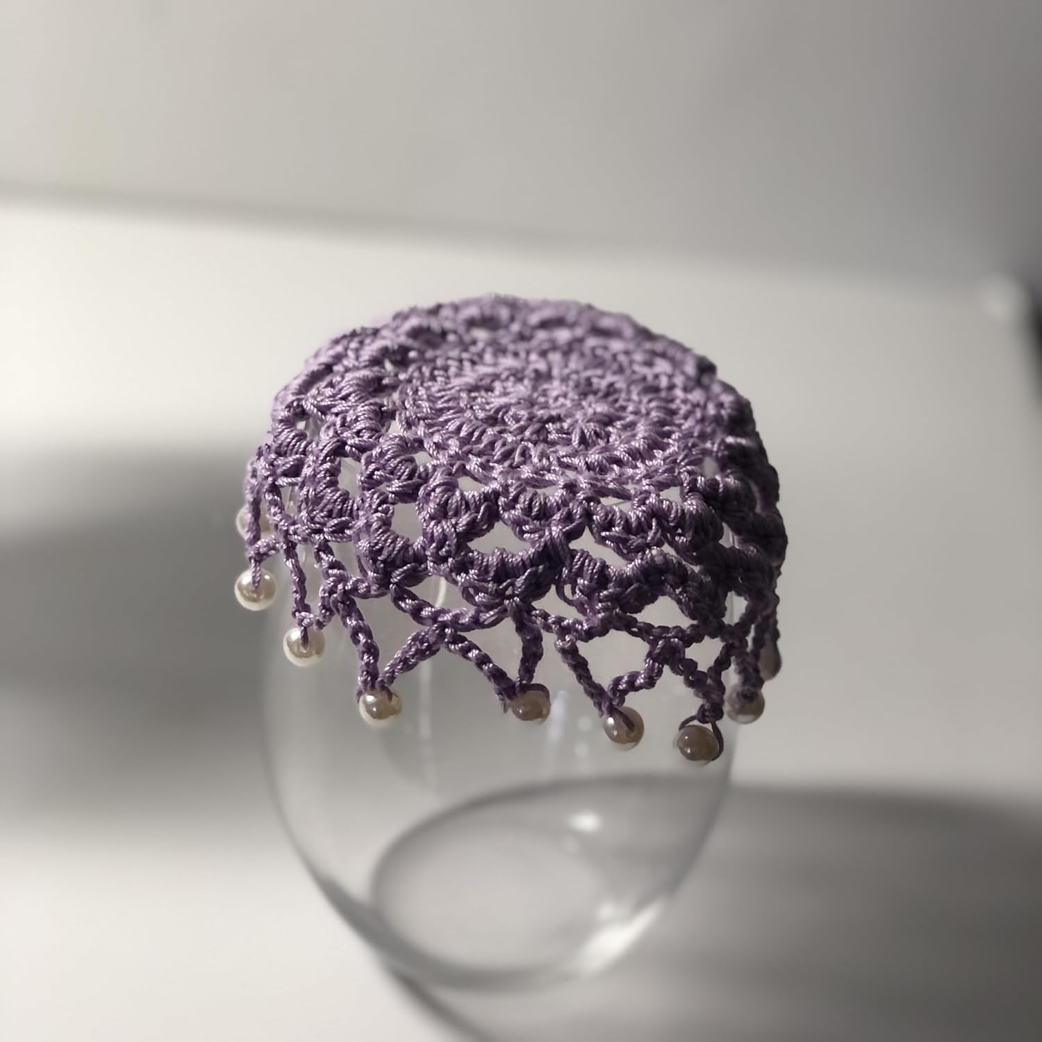 Znet3D Handmade Crochet Wine Glass Covers – Vintage-Inspired Beaded Doilies for Bug & Dust Protection, Reusable Drink Covers in Assorted Colors (Beige)