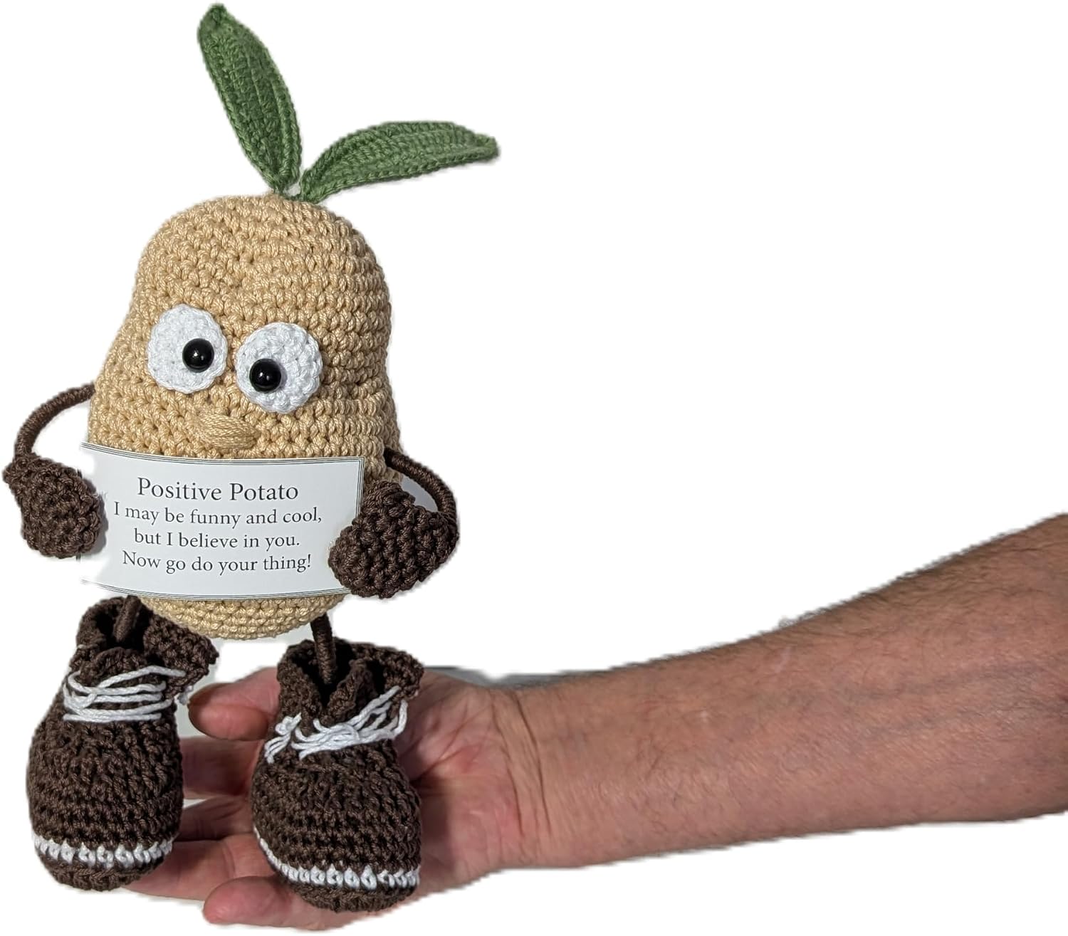 Znet3D Handmade Crochet Positive Potato with Inspirational Message Card – Funny Encouragement Gift, Desk Decor, Office Gift, Motivational Plush Companion – 8 Inch Standing Potato