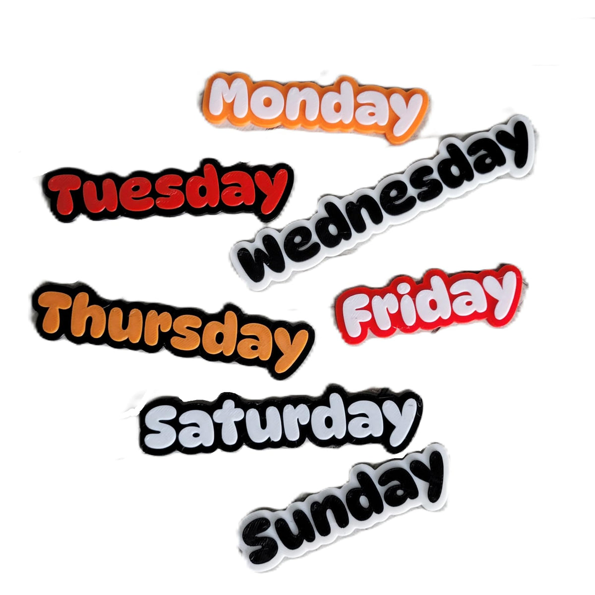 Znet3D Days of The Week Magnets – Dual-Color Black/White & White/Black – 2 Strong 10x2mm Neodymium – Custom Color Options – Durable Labels for Planners, Boards & Organizers (Black/White)