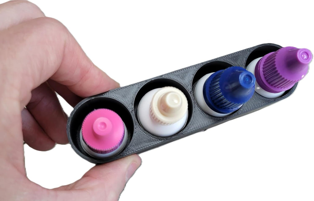 Znet3D Slim Eye Drop Bottle Organizer – 4‑Slot Deep‑Well Holder for Secure Upright Storage – Compact 5" Design – Made in USA (Black)