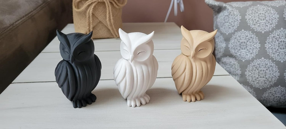 Znet3D Japandi Owl Figurine Minimalist Sculpted Shelf Decor Modern Accent 4 Inch, Bone White