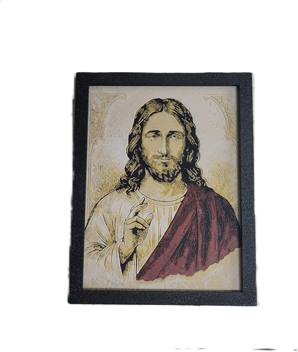 Znet3D Jesus Christ Wall Art – 3D Printed HueForge Filament Painting in Frame (8” x 6”) – Christian Religious Decor, Sacred Jesus Portrait, Faith Gift – Made in USA