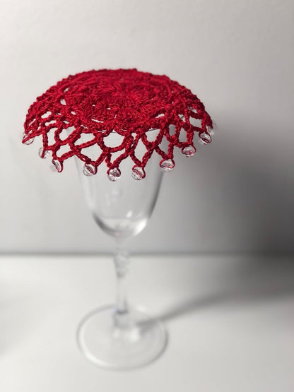 Znet3D Handmade Crochet Wine Glass Covers – Vintage-Inspired Beaded Doilies for Bug & Dust Protection, Reusable Drink Covers in Assorted Colors (Beige)