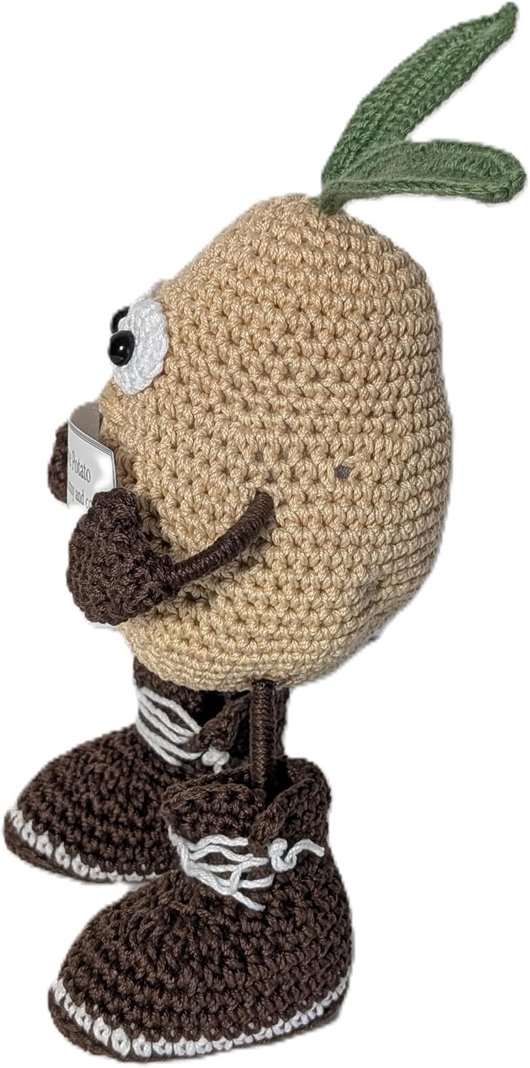 Znet3D Handmade Crochet Positive Potato with Inspirational Message Card – Funny Encouragement Gift, Desk Decor, Office Gift, Motivational Plush Companion – 8 Inch Standing Potato