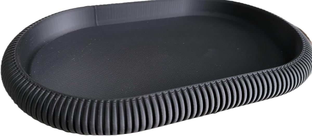 Japandi Oval Catchall Tray Fluted Decorative Vanity Dish Modern Home Decor, Charcoal