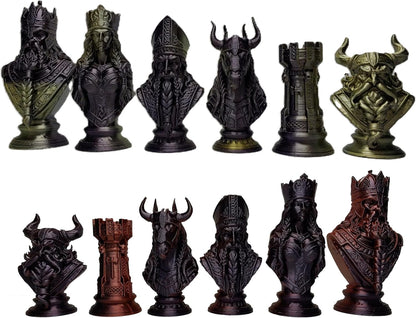 Viking Warrior Chess Set Pieces – Silk Gold & Silver Sculptures | Norse Fantasy Set by Znet3D (Board Not Included) (Gold/Black & Red/Black)