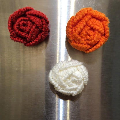 Znet3D Handmade Crochet Rose Fridge Magnet – Soft Acrylic Yarn Flower, 2.5" Diameter, Assorted Colors – Cute Home Décor, Locker Accessory, Gift for Plant Lovers & Crafters (Orange)