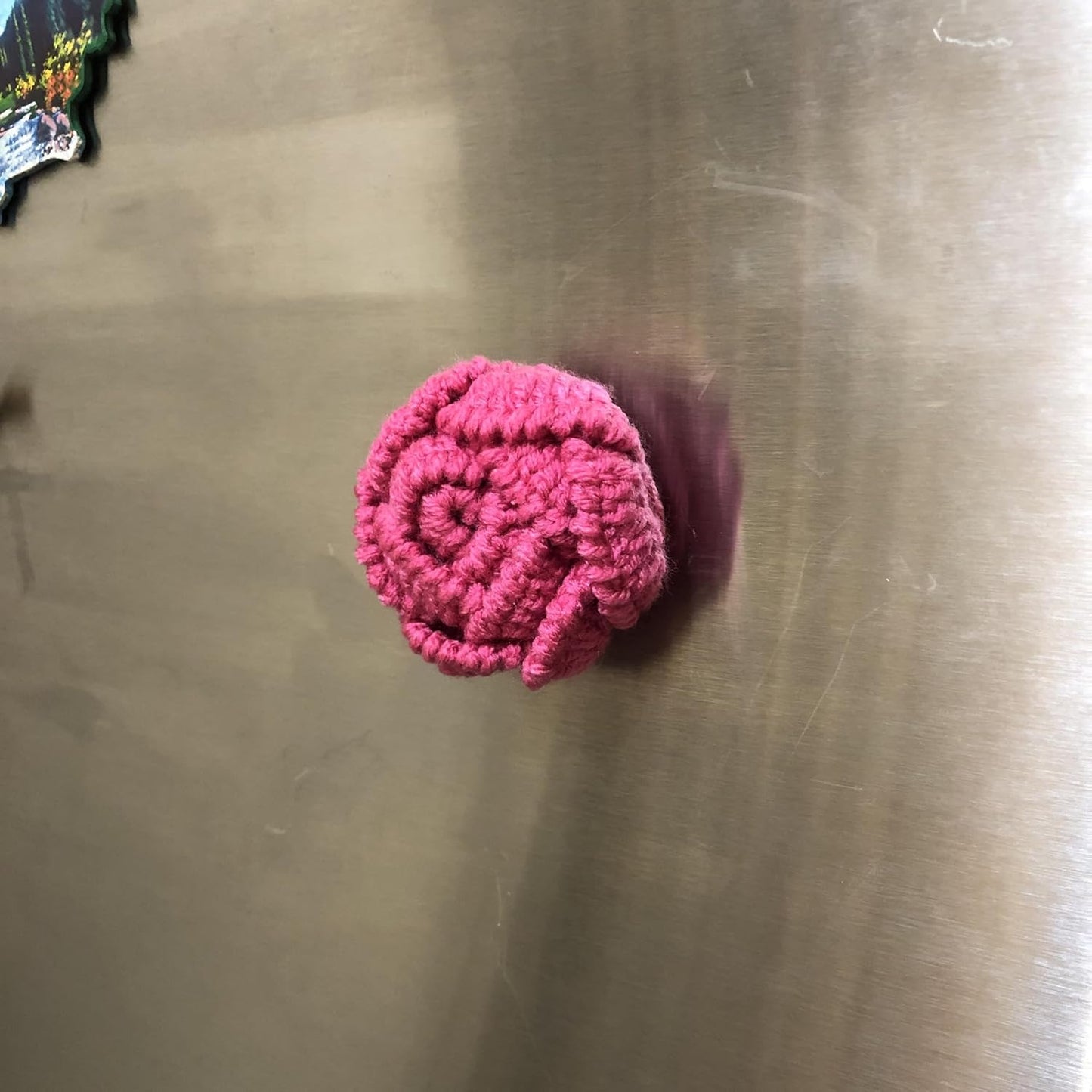 Znet3D Handmade Crochet Rose Fridge Magnet – Soft Acrylic Yarn Flower, 2.5" Diameter, Assorted Colors – Cute Home Décor, Locker Accessory, Gift for Plant Lovers & Crafters (Orange)
