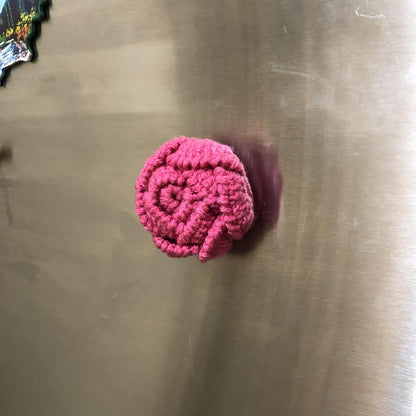 Znet3D Handmade Crochet Rose Fridge Magnet – Soft Acrylic Yarn Flower, 2.5" Diameter, Assorted Colors – Cute Home Décor, Locker Accessory, Gift for Plant Lovers & Crafters (Orange)