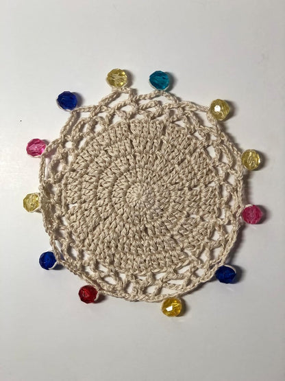 Znet3D Handmade Crochet Wine Glass Covers – Vintage-Inspired Beaded Doilies for Bug & Dust Protection, Reusable Drink Covers in Assorted Colors (Beige)