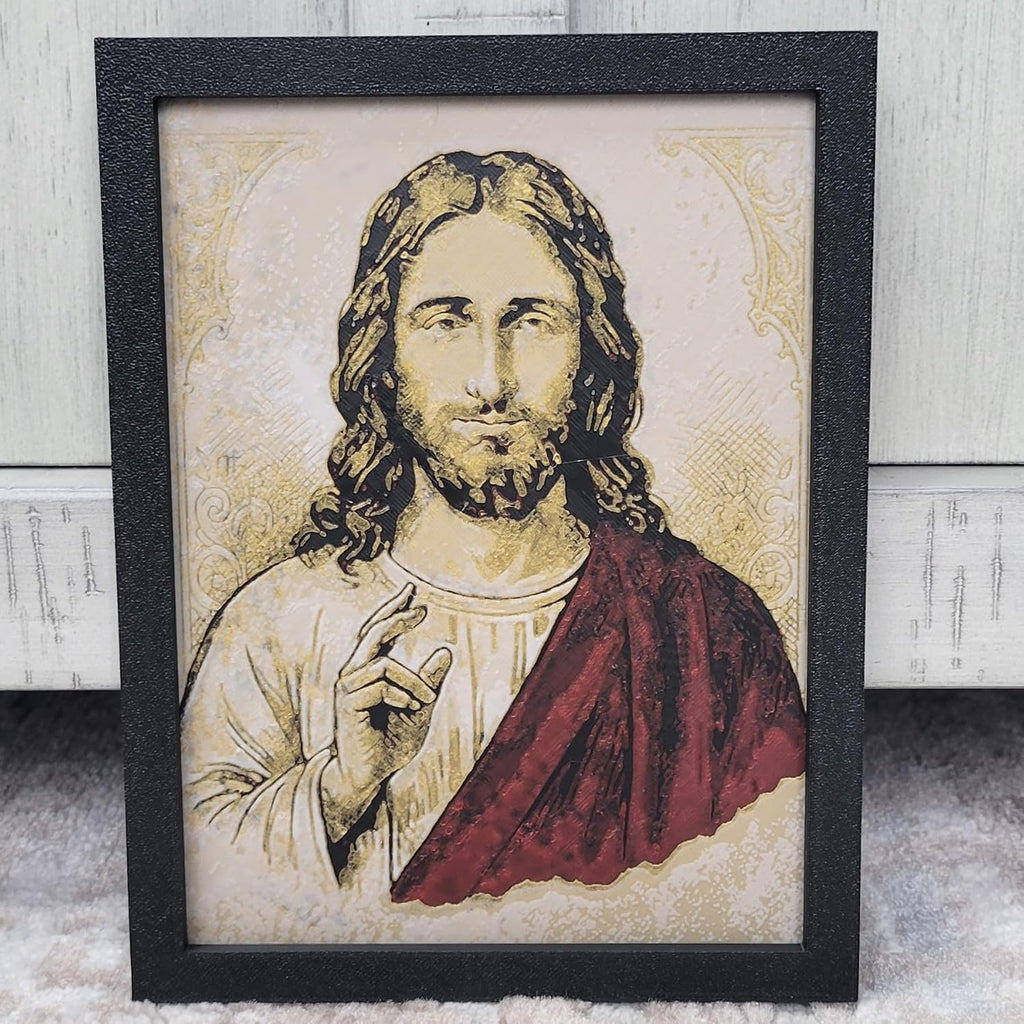 Znet3D Jesus Christ Wall Art – 3D Printed HueForge Filament Painting in Frame (8” x 6”) – Christian Religious Decor, Sacred Jesus Portrait, Faith Gift – Made in USA