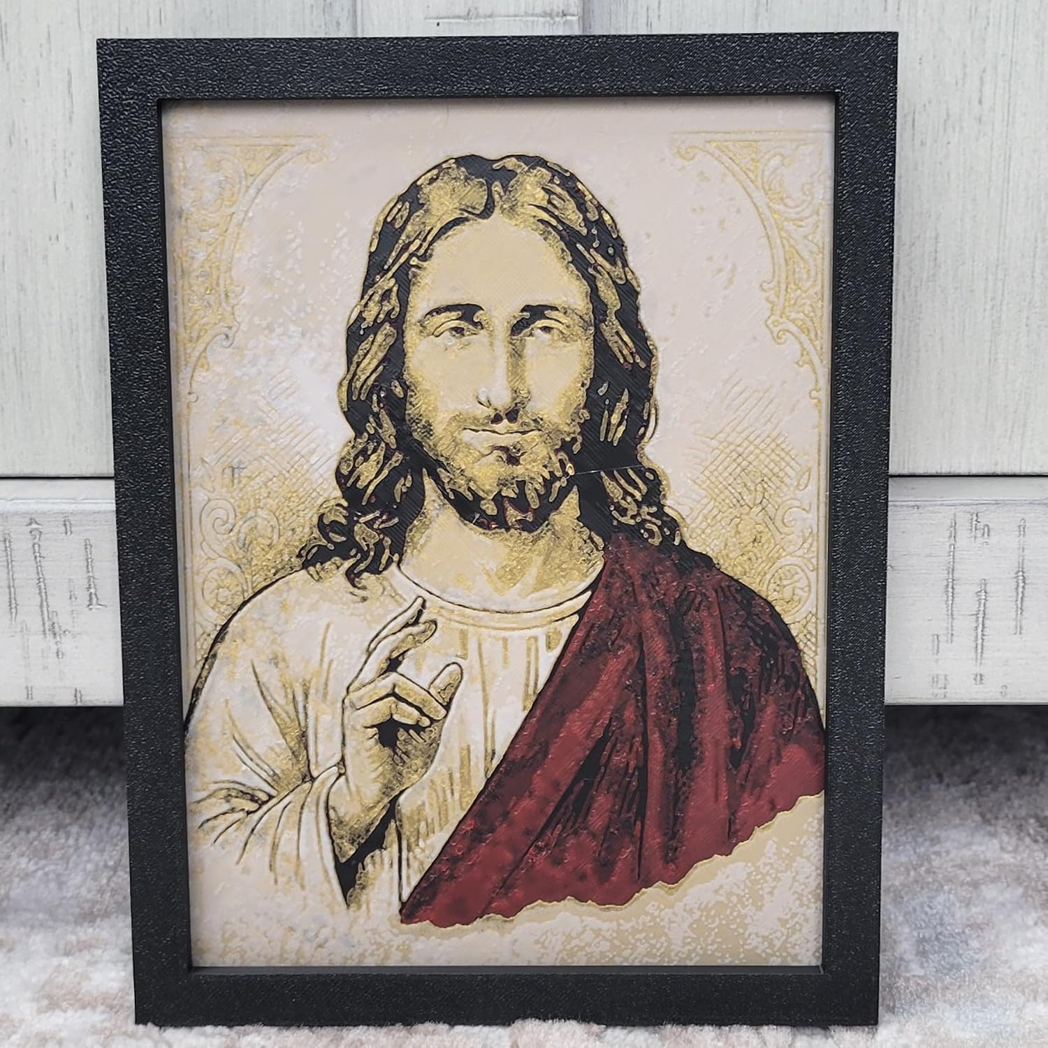 Znet3D Jesus Christ Wall Art – 3D Printed HueForge Filament Painting in Frame (8” x 6”) – Christian Religious Decor, Sacred Jesus Portrait, Faith Gift – Made in USA